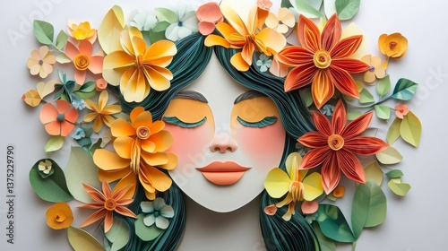art with paper, happy woman with flowers Women's day specials. Generative Ai,