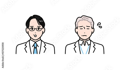 困っている白衣を着たミドル・シニア男性のシンプルなベクターイラストセット