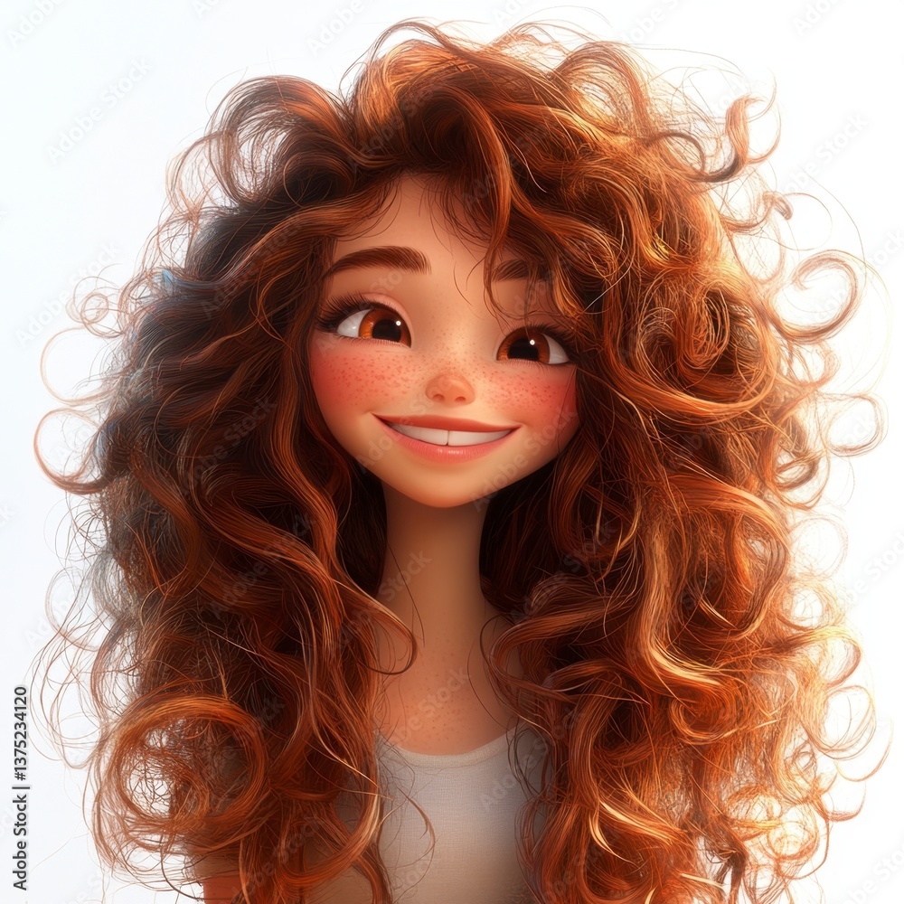 Fototapeta premium Cheerful Girl with Luscious Curly Hair and Bright Smile