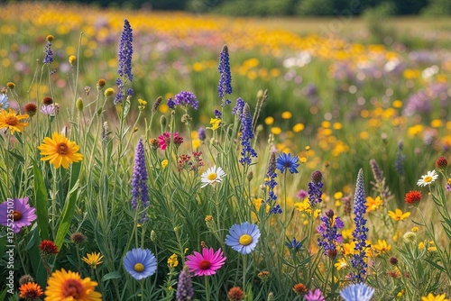 Colorful Wildflowers Flourishing in a Sunny Summer Landscape