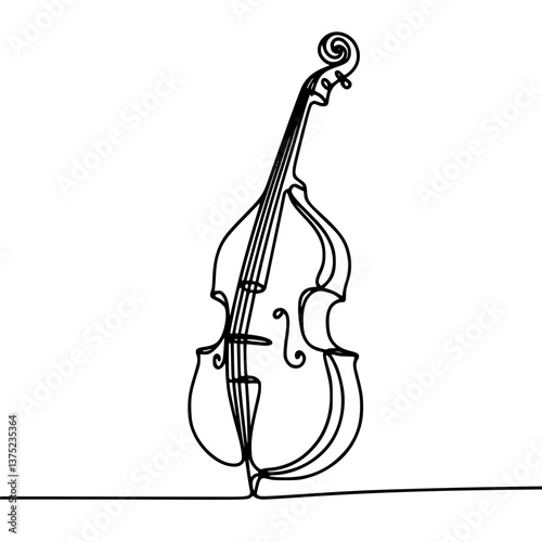Line drawing of musical instrument double bass on transparent background  