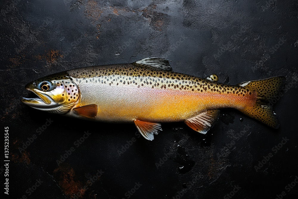 Obraz premium A close up image showcases a single fish on dark surface