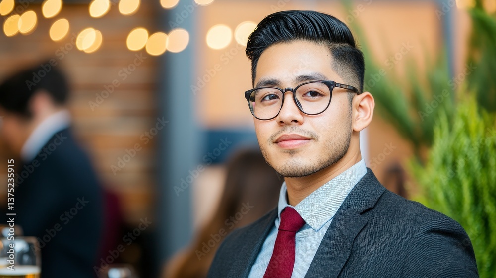 Fototapeta premium Young Hispanic Entrepreneur Networking at Business Event with Confident Look