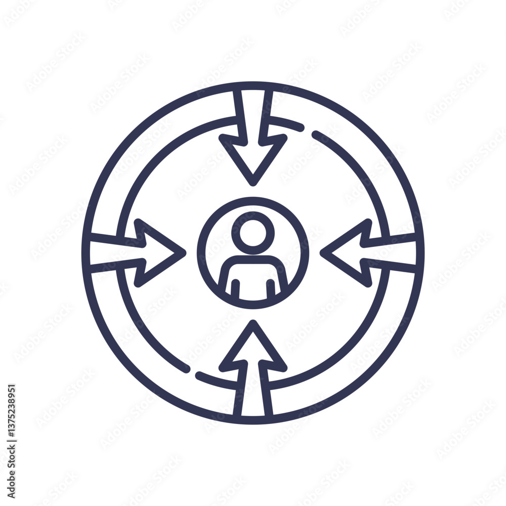 Central figure with arrows symbolizing focused learning and attention. Central figure with arrows symbolizing focused learning and attention.