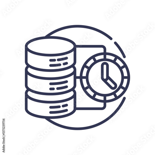 Database and clock symbolize real-time data updates and synchronization.