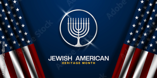 May is Jewish American Heritage Month. American flag and candle. Great for posters, banners, social media and more. Blue background.