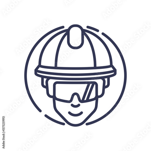 Icon of a person wearing a hard hat and safety goggles, symbolizing workplace safety and protection.