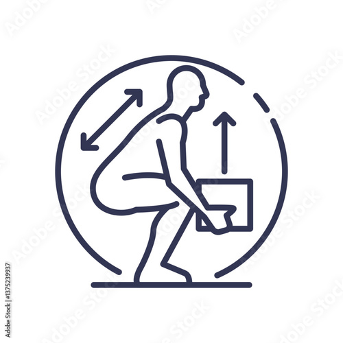 Illustration of safe lifting technique with arrows indicating movement.
