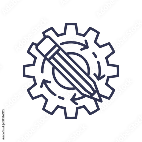 A pencil and gear symbolize creative and technical solutions.