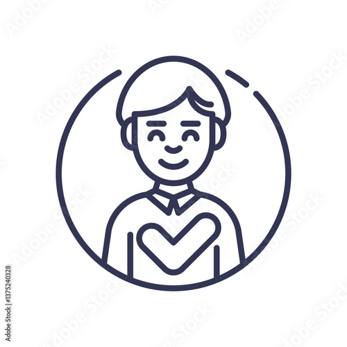 A smiling person with a heart symbol, representing trust and reliability.