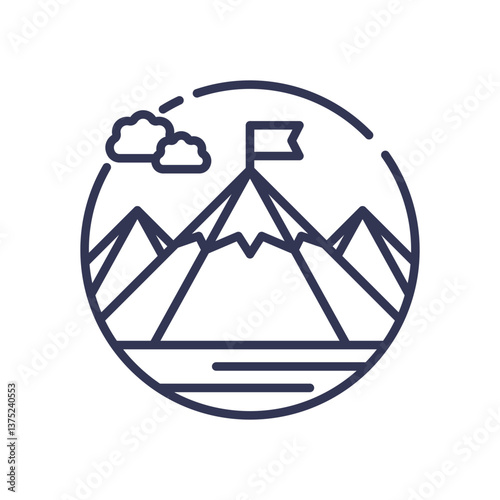 Mountain with flag symbolizes ambition and leadership, representing goals and achievement.