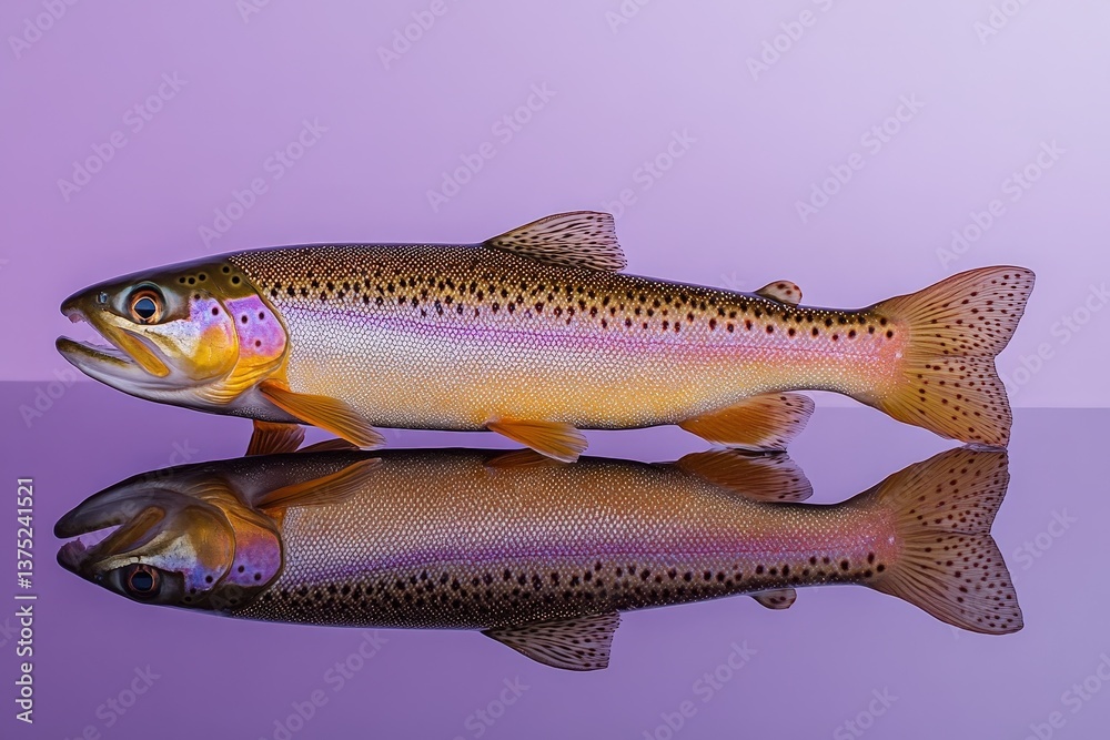 Naklejka premium A beautifully colored fish with reflection against a purple background