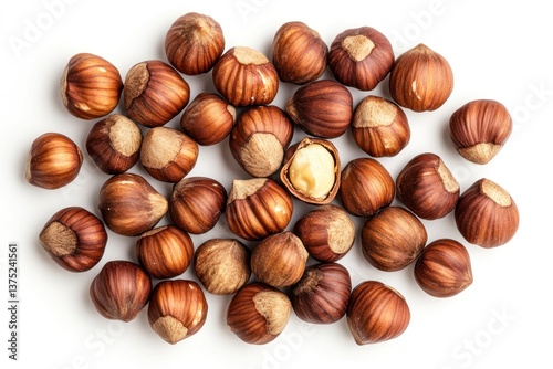 Wallpaper Mural Arrangement of Whole Hazelnuts, One Shell Open, Isolated on White Torontodigital.ca