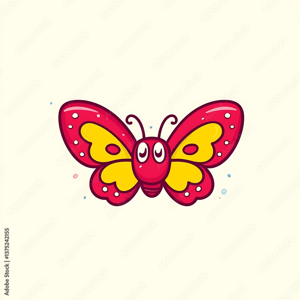 A Whimsical Cartoon Butterfly Featuring Red and Yellow Colors A Whimsical Cartoon Butterfly Featuring Red and Yellow Colors