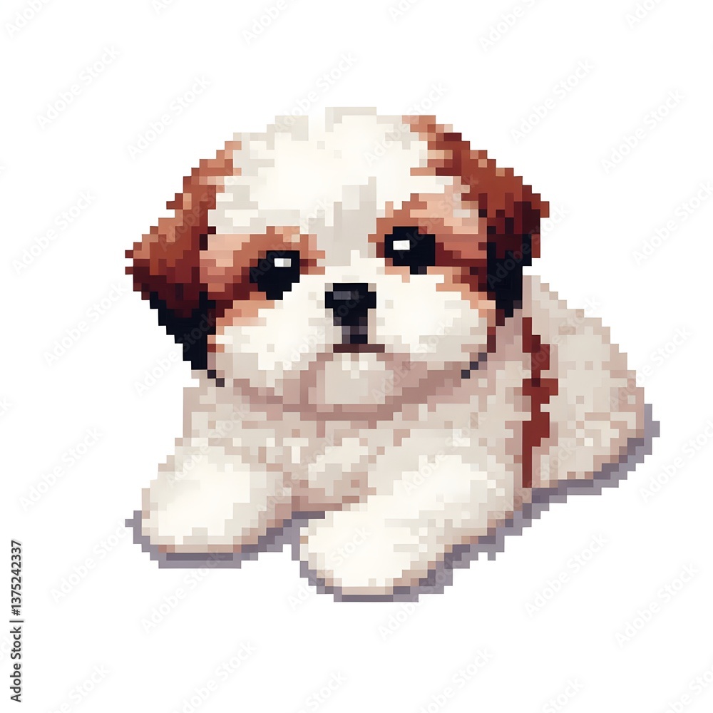 Fototapeta premium 흰 배경, 시추, 픽셀아트, jpeg (white background, Shih Tzu, pixel art, jpeg)