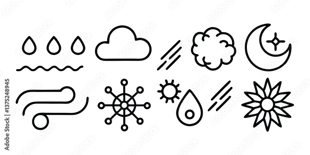 Weather icon set with sun, clouds, rain, and storm symbols Weather icon set with sun, clouds, rain, and storm symbols