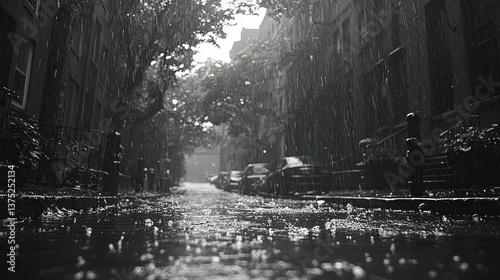 Rainy Day in the City: A Monochromatic Street Scene
