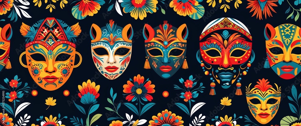 Black ethnic festival masks vector pattern abstract design illustration background Black ethnic festival masks vector pattern abstract design illustration background