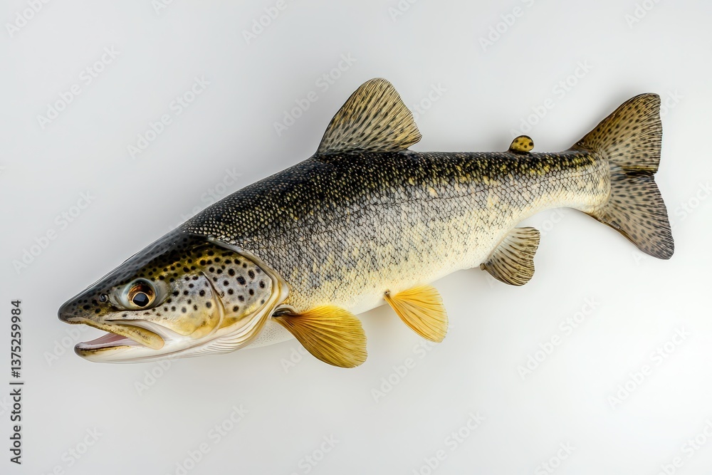 Naklejka premium A detailed top view of a fish on a white surface