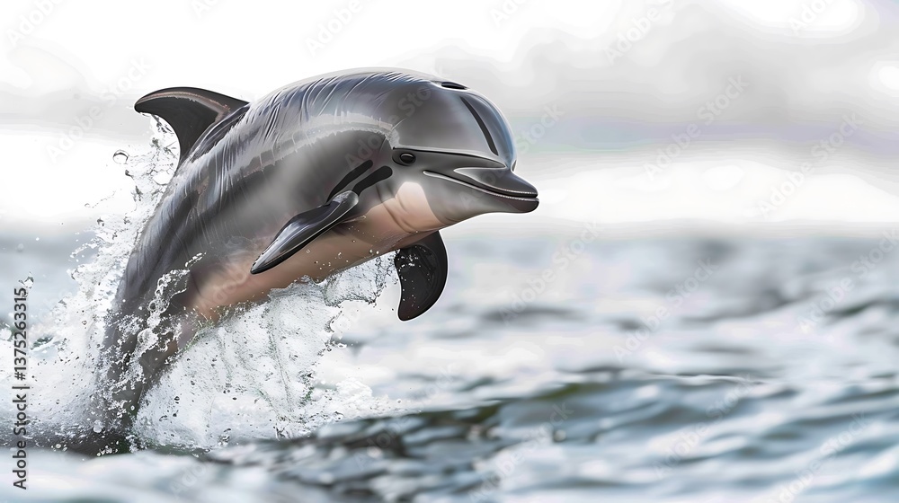 Fototapeta premium Majestic Dolphin Leaps from Ocean Waves Splashing Water High Action Wildlife Photo