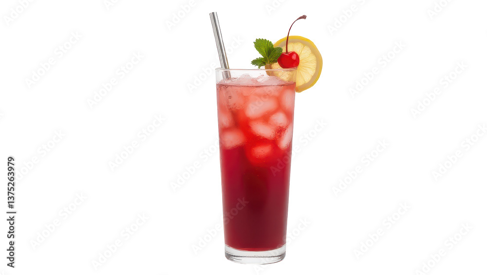 Refreshing Red Cocktail with Lemon and Cherry Garnish Refreshing Red Cocktail with Lemon and Cherry Garnish
