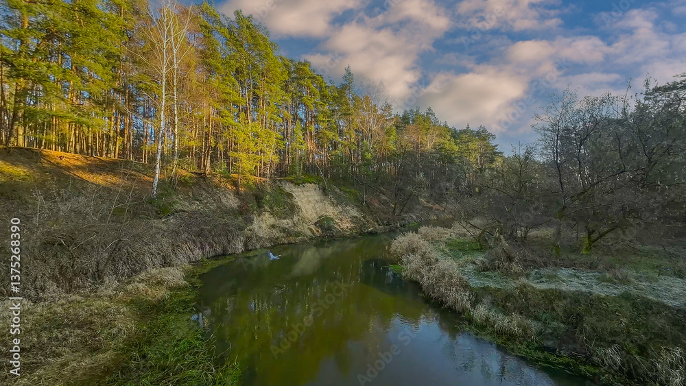 The Warta River and its tributaries, early spring, Poland.