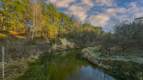 The Warta River and its tributaries, early spring, Poland.