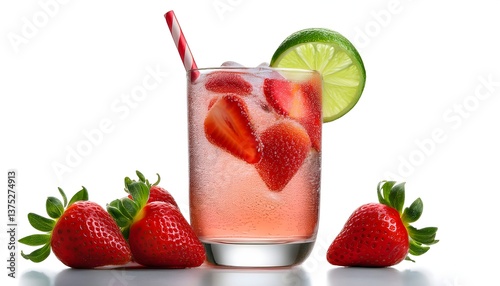 Strawberry Lime Fizz- A sparkling drink made with fresh strawberries, lime juice, and soda water