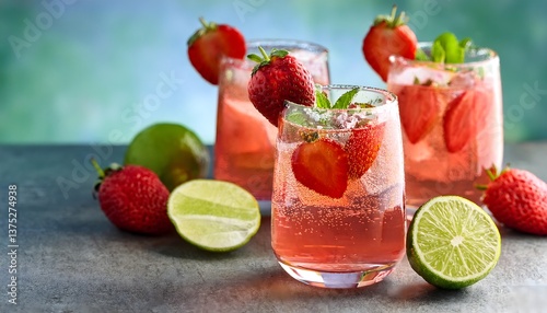 Strawberry Lime Fizz- A sparkling drink made with fresh strawberries, lime juice, and soda water
