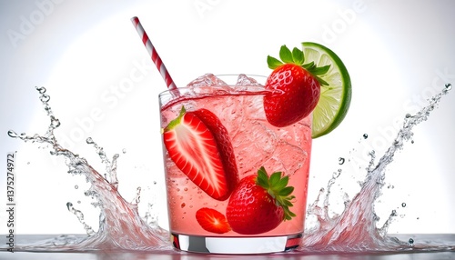 Strawberry Lime Fizz- A sparkling drink made with fresh strawberries, lime juice, and soda water