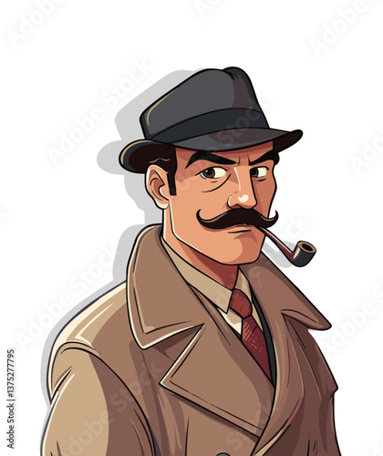 1950's Detective or police man illustration with suit , hat and pipe , vector illustration design.