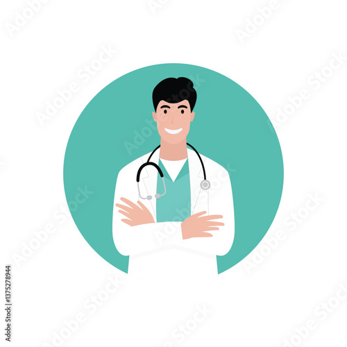 doctor medical avatar with stethoscope flat illustration style