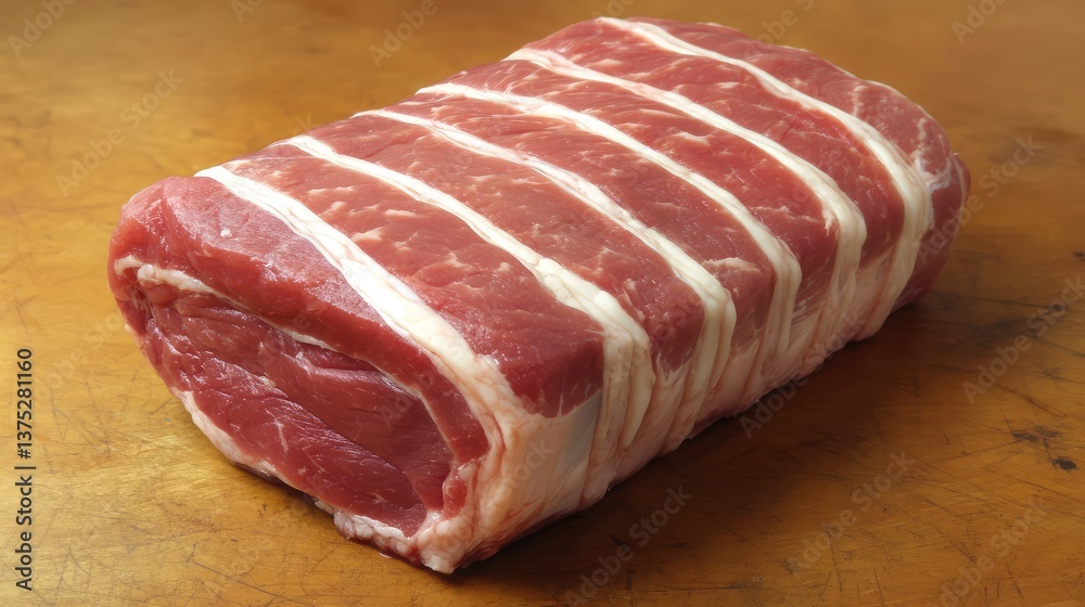 A fresh pork shoulder roast placed on a wooden surface with ample room for promotional copy. A fresh pork shoulder roast placed on a wooden surface with ample room for promotional copy.