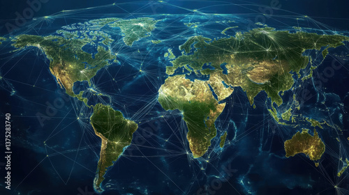 Global Connectivity Network Map Showing Digital World Links