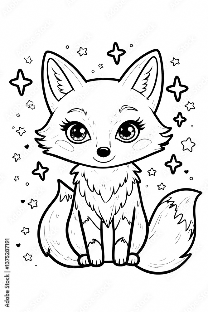 Obraz premium Cute Cartoon Fox Coloring Page