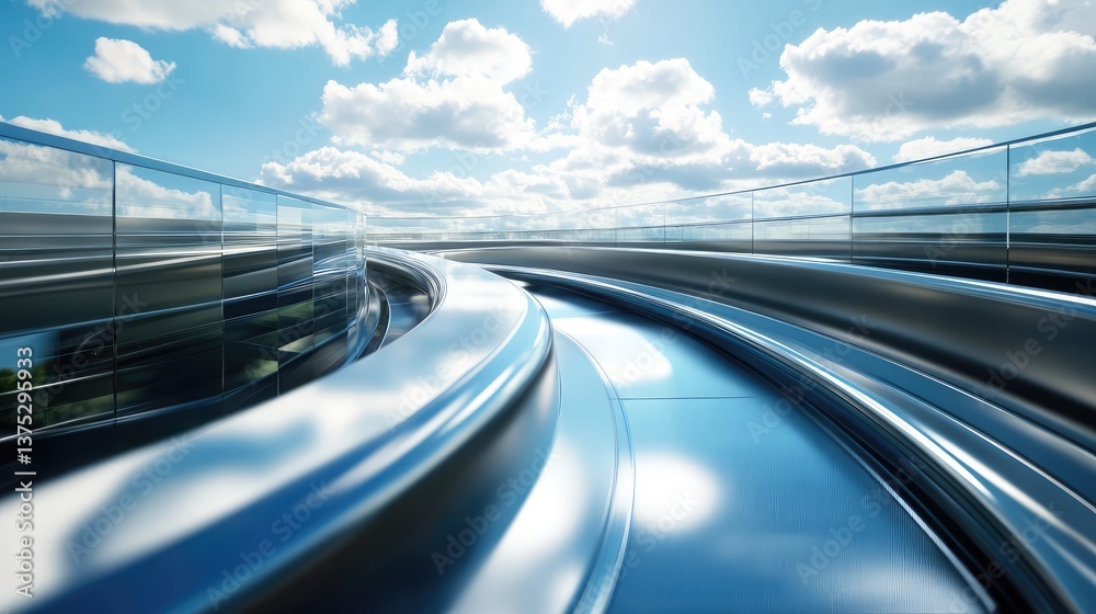 Obraz premium A wide-angle view of a magnetic conveyor belt, offering plenty of space for copy or logos in the sky above.