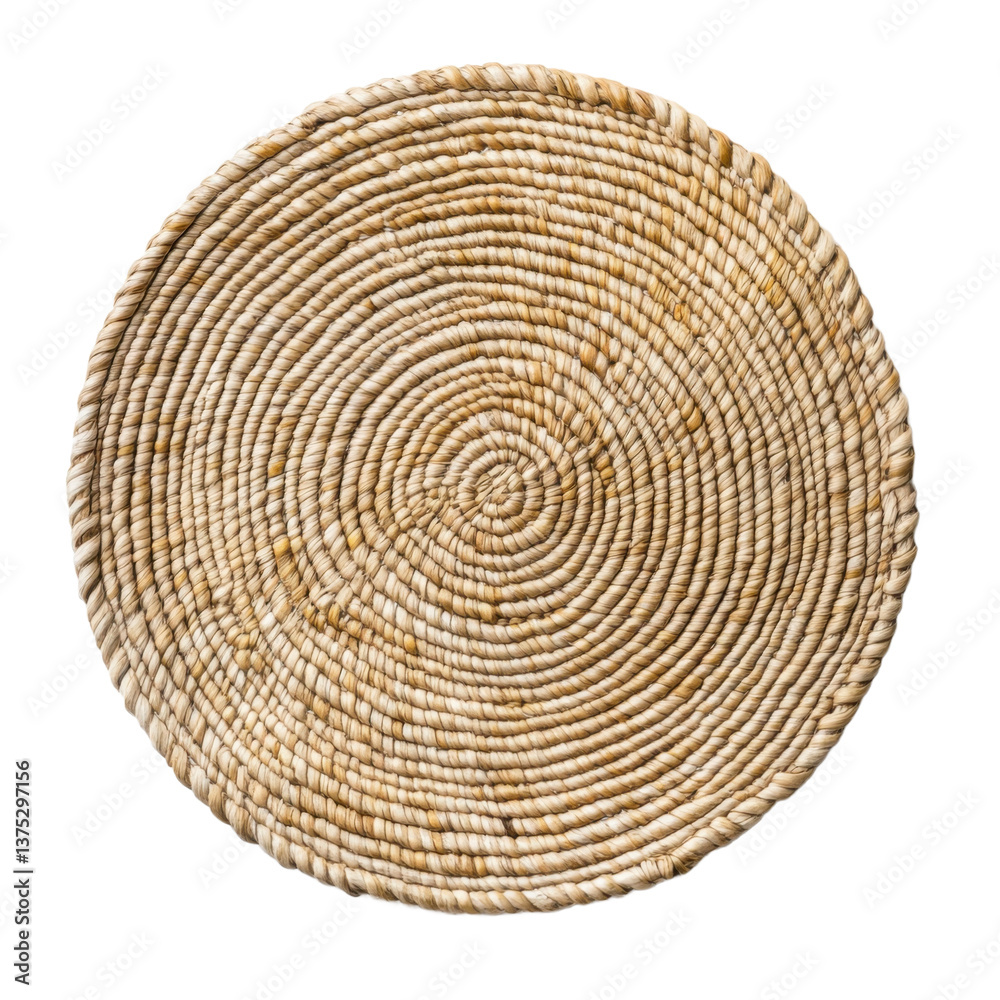 Naklejka premium Transparent background image isolate into png. Transparent background image separated into png. Round Beige Woven Basket with Spiral Pattern