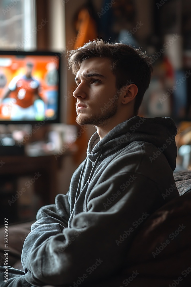 Fototapeta premium Teenager watching TV in living room