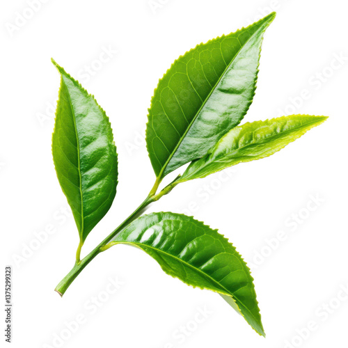 Transparent background image isolate into png. Transparent background image separated into png. Vibrant Green Tea Leaves on Branch