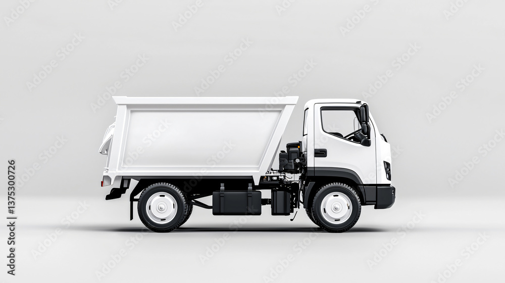 Fototapeta premium Clean White Dump Truck Side View Isolated on Plain Background Vehicle for Transportation Services