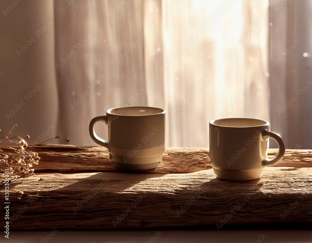 Obraz premium 木目の美しいテーブルとコーヒー