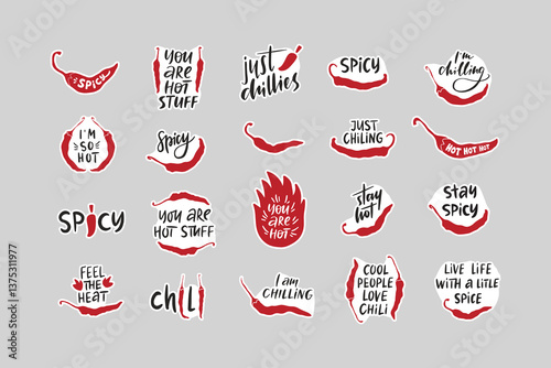Chili pepper stickers flat vector illustration