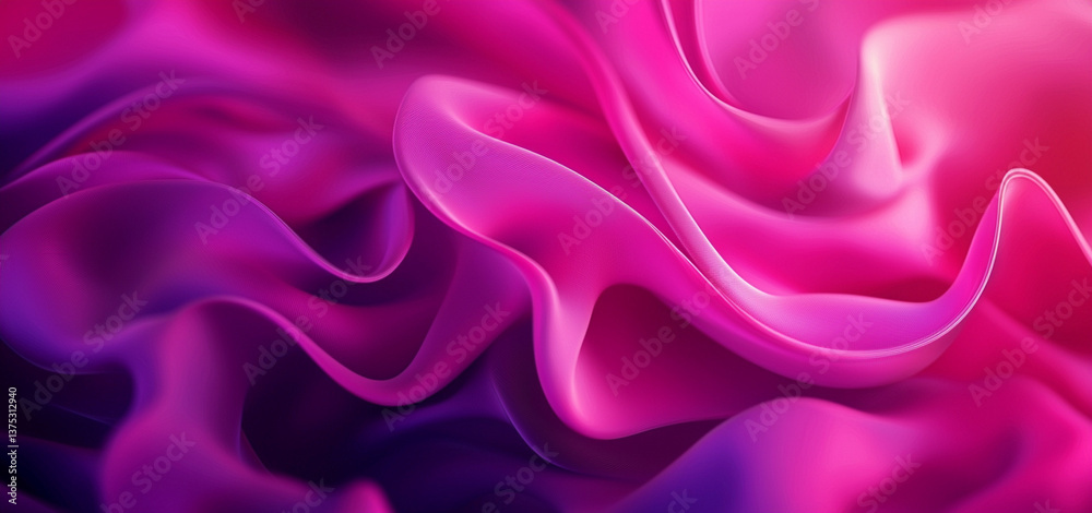 Fototapeta premium Abstract gradient background with flowing pink and purple fabric, creating smooth and vibrant texture. This design evokes sense of elegance and fluidity
