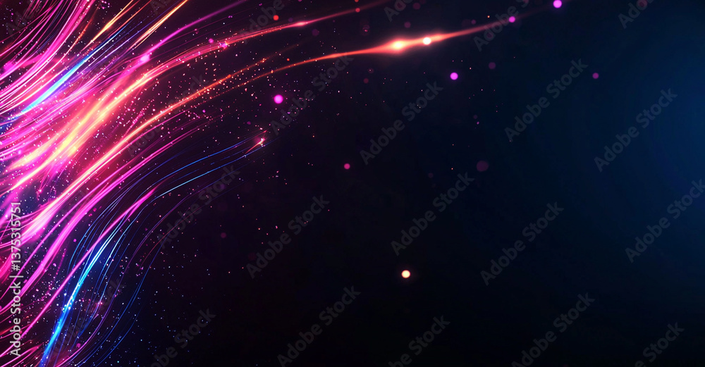 Naklejka premium Vibrant abstract background with colorful light trails and sparkles, creating dynamic and energetic atmosphere. Perfect for digital art and design projects