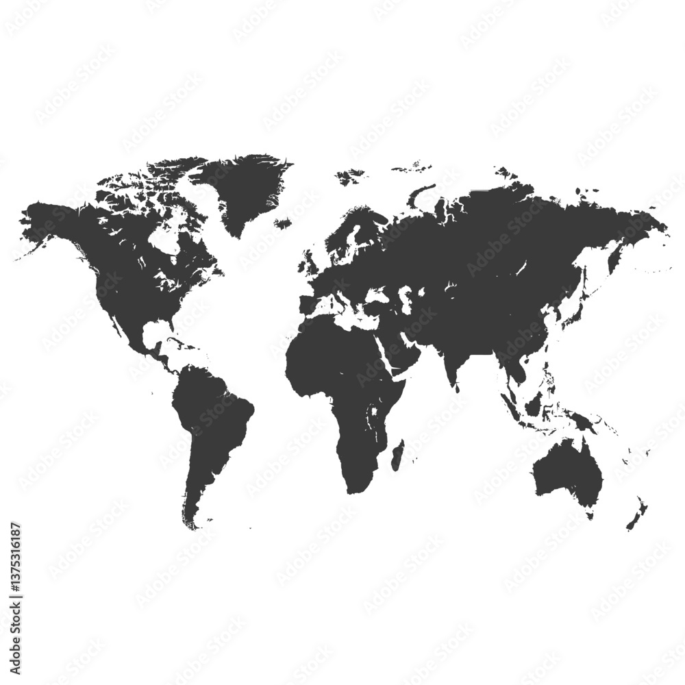 World map template with continents, flat Earth worldwide map World map template with continents, flat Earth worldwide map