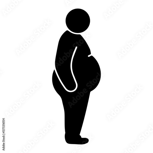 Overweight Person Silhouette, standing obese fat man, body weight