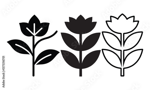 Elegant Black Floral Silhouette Vector, Decorative Flower Design for Art.