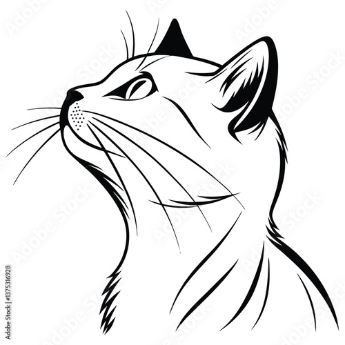 Elegant Cat Line Art, Minimalist Black and White Cat Illustration