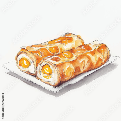 watercolor copic marker concept sketch of Tamagoyaki