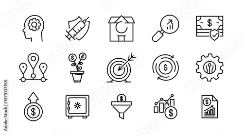 Business Economic Development line icon set. Entrepreneurship, containing business, economic stimulus, trade expansion, sustainable Development,  outline icon collection. UI thin outline icon pack